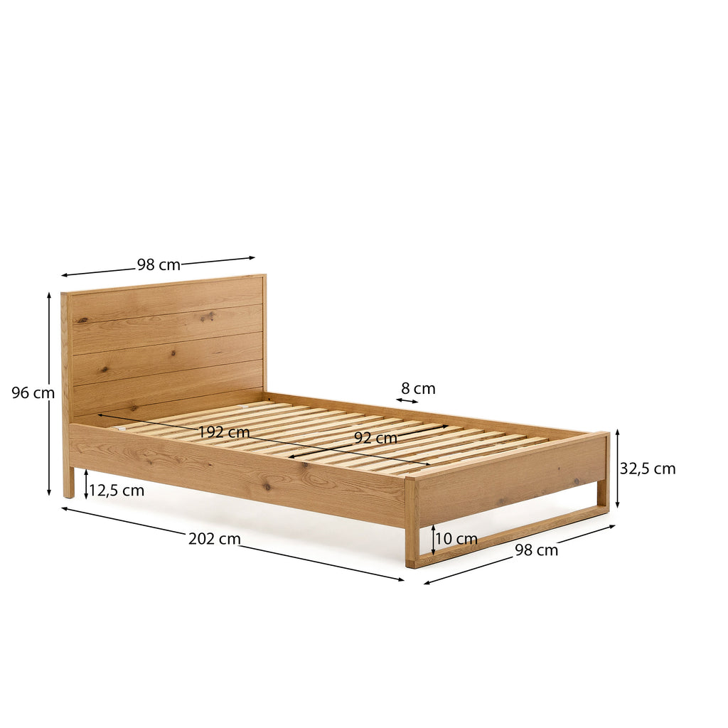 Lit Alguema en placage de chêne avec finition naturelle pour matelas 90 x 190 cm