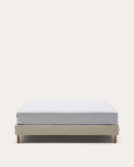 Base déhoussable Ofelia écru avec pieds en bois de hêtre pour matelas 150 x 190 cm FSC Mix Credit