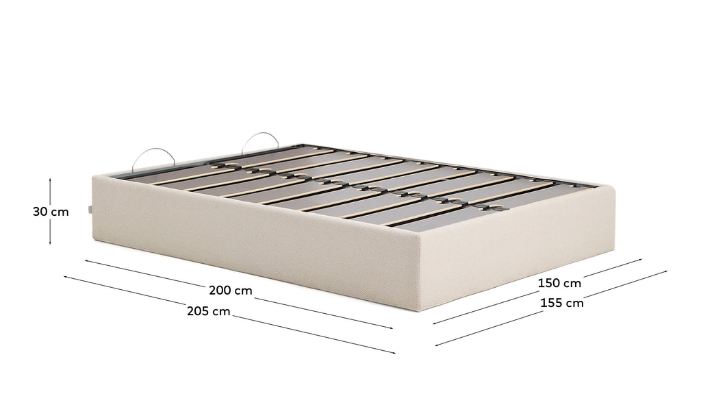 Sommier coffre déhoussable Nelzi en chenille écrue pour matelas de 150 x 200 cm FSC 100 %