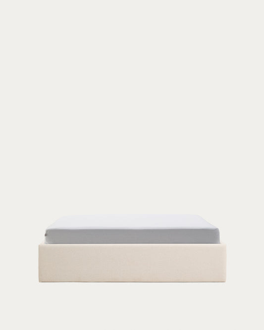 Sommier coffre déhoussable Nelzi en chenille écrue pour matelas de 150 x 200 cm FSC 100 %