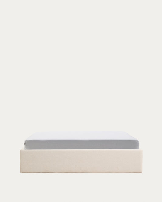 Sommier coffre déhoussable Nelzi en chenille écrue pour matelas de 160 x 200 cm FSC 100 %