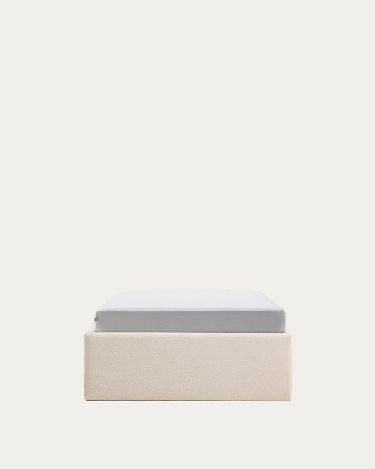 Sommier coffre déhoussable à ouverture latérale Nelzi en chenille écrue pour matelas de 90 x 200 cm FSC 100 %