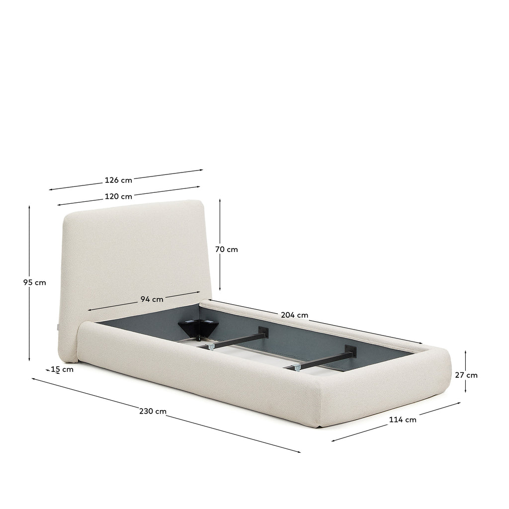 Lit déhoussable Martina en chenille écrue pour matelas de 90 x 200 cm