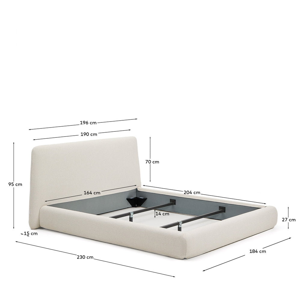 Lit déhoussable Martina en chenille écrue pour matelas de 160 x 200 cm