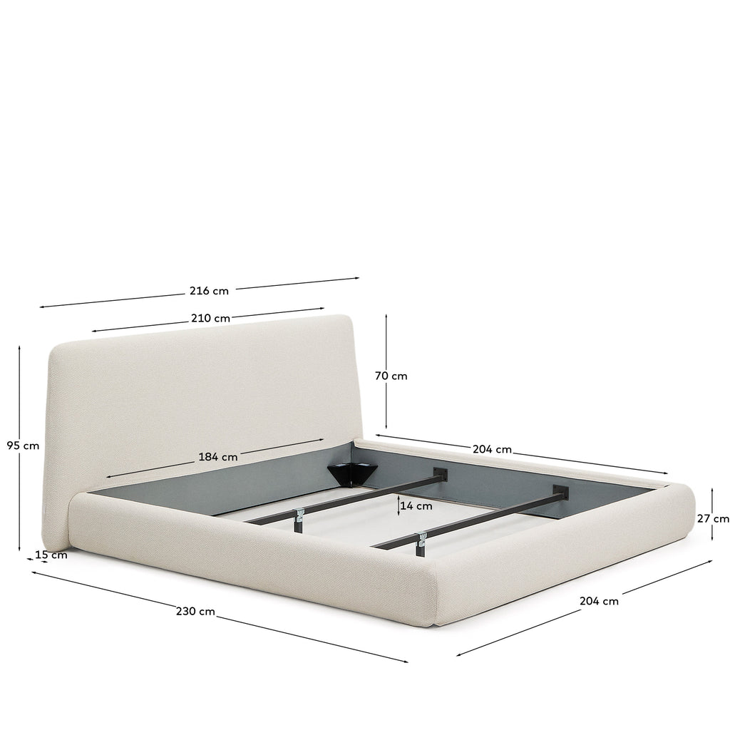 Lit déhoussable Martina en chenille écrue pour matelas de 180 x 200 cm