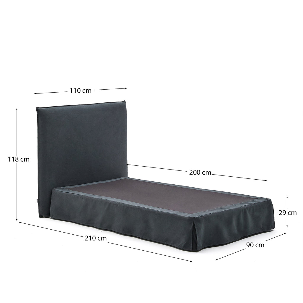 Lit déhoussable Jaira en lin et coton gris anthracite pour matelas de 90 x 200 cm FSC Mix Credit