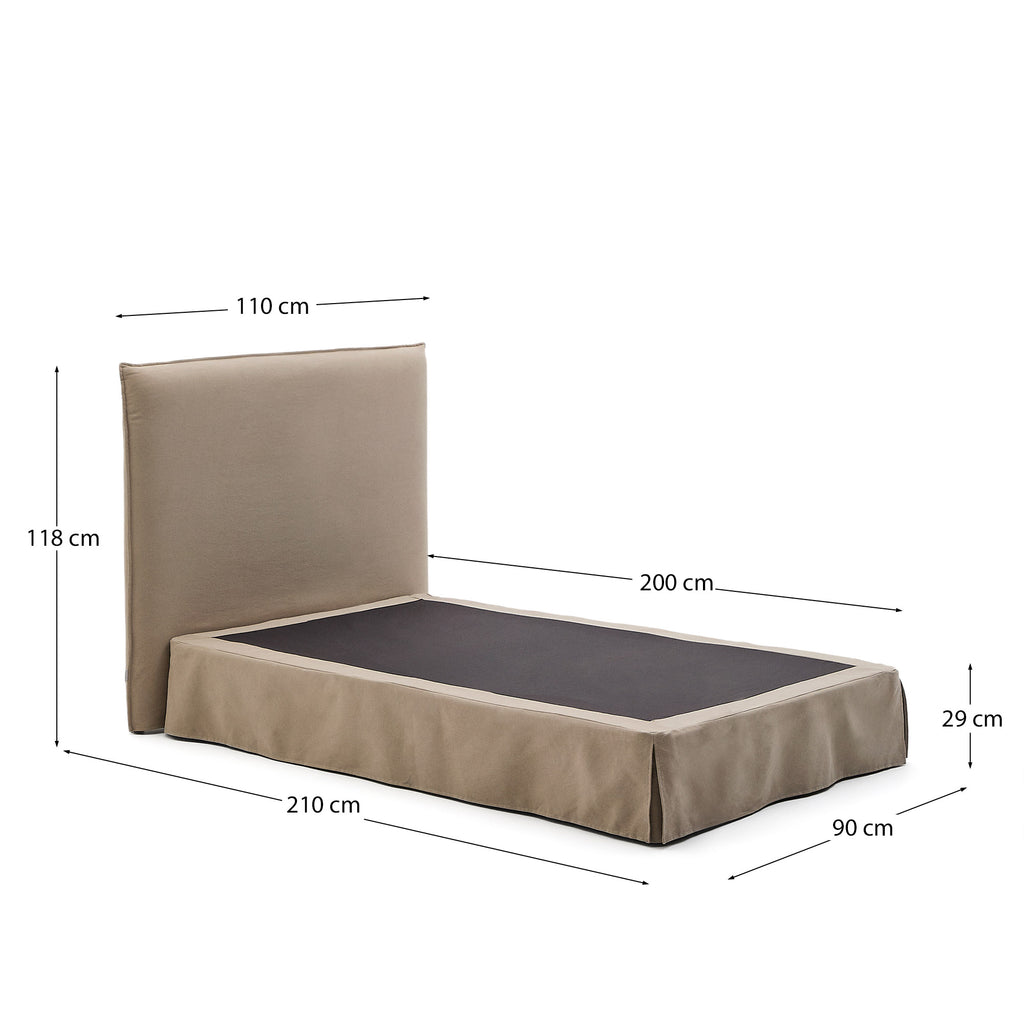 Lit déhoussable Jaira en lin et coton taupe pour matelas de 90 x 200 cm FSC Mix Credit