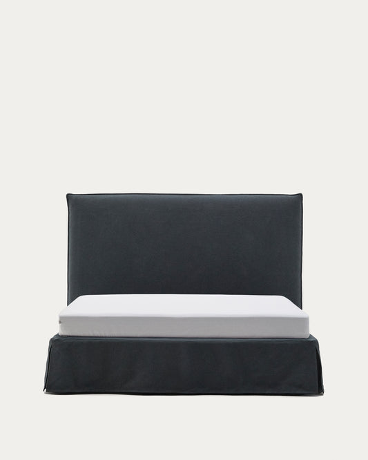Lit déhoussable Jaira en lin et coton gris anthracite pour matelas de 150 x 190 cm FSC Mix Credit