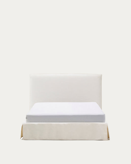 Lit déhoussable Jaira en chenille blanche pour matelas de 150 x 190 cm FSC Mix Credit