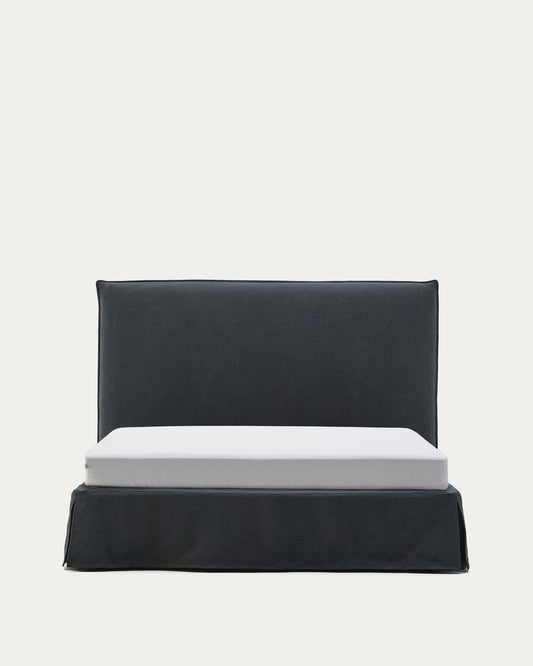 Lit déhoussable Jaira en lin et coton gris anthracite pour matelas de 160 x 200 cm FSC Mix Credit