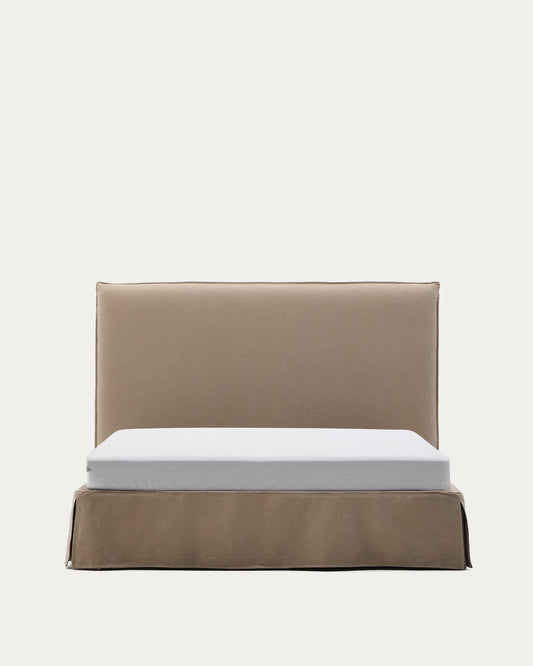 Lit déhoussable Jaira en lin et coton taupe pour matelas de 160 x 200 cm FSC Mix Credit