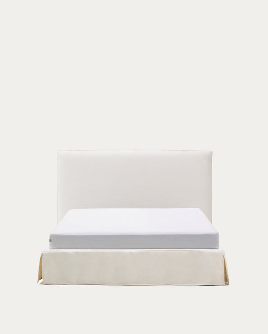 Lit déhoussable Jaira en chenille blanche pour matelas de 160 x 200 cm FSC Mix Credit