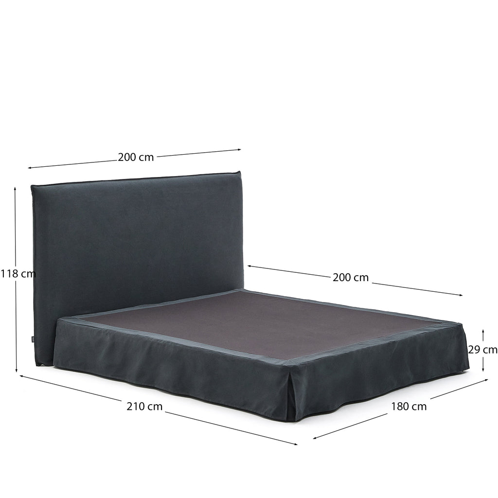 Lit déhoussable Jaira en lin et coton gris anthracite pour matelas de 180 x 200 cm FSC Mix Credit