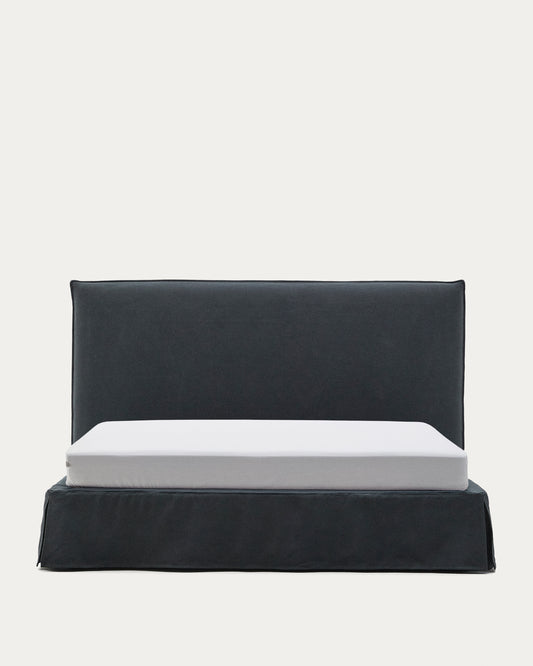 Lit déhoussable Jaira en lin et coton gris anthracite pour matelas de 180 x 200 cm FSC Mix Credit