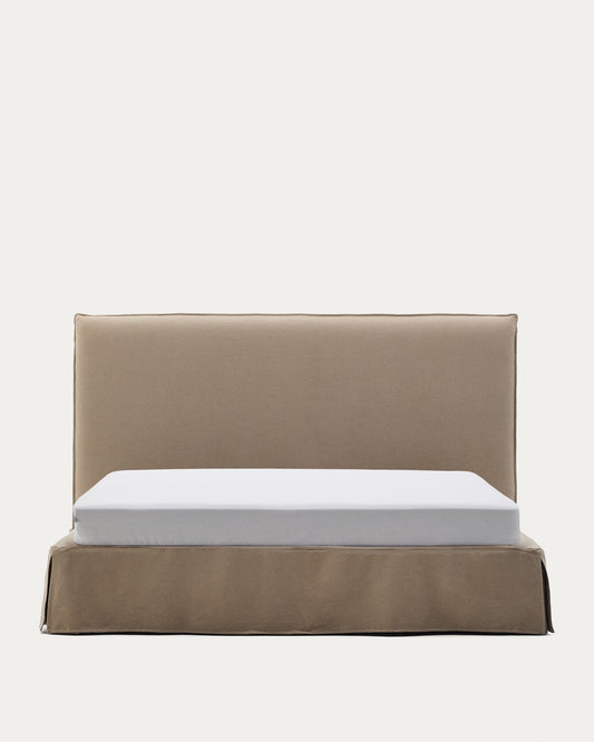 Lit déhoussable Jaira en lin et coton taupe pour matelas de 180 x 200 cm FSC Mix Credit