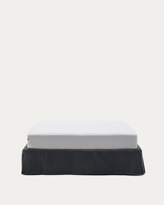 Base déhoussable Jaira en lin et coton gris anthracite pour matelas de 150 x 190 cm