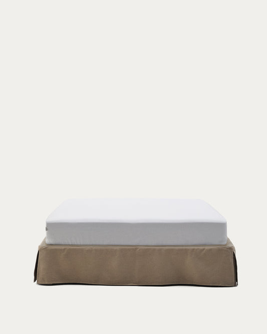 Base déhoussable Jaira en lin et coton taupe pour matelas de 150 x 190 cm