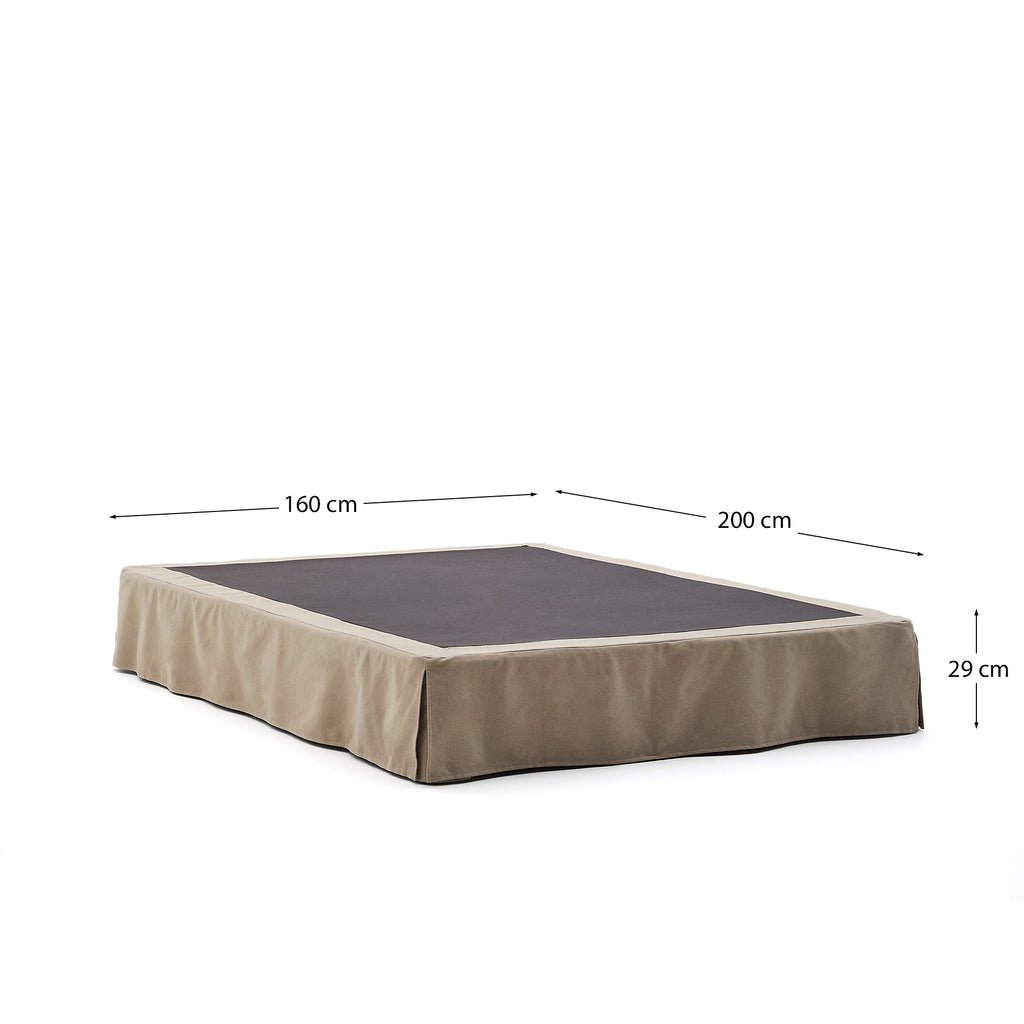 Base déhoussable Jaira en lin et coton taupe pour matelas de 160 x 200 cm
