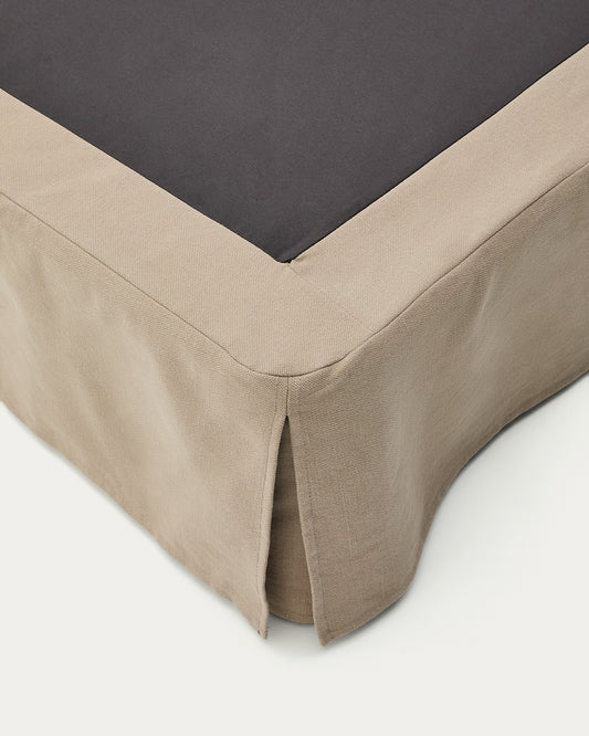 Base déhoussable Jaira en lin et coton taupe pour matelas de 160 x 200 cm