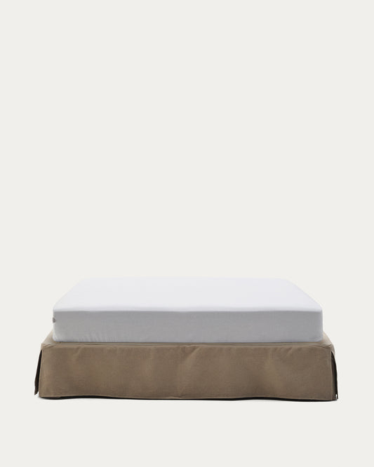 Base déhoussable Jaira en lin et coton taupe pour matelas de 160 x 200 cm