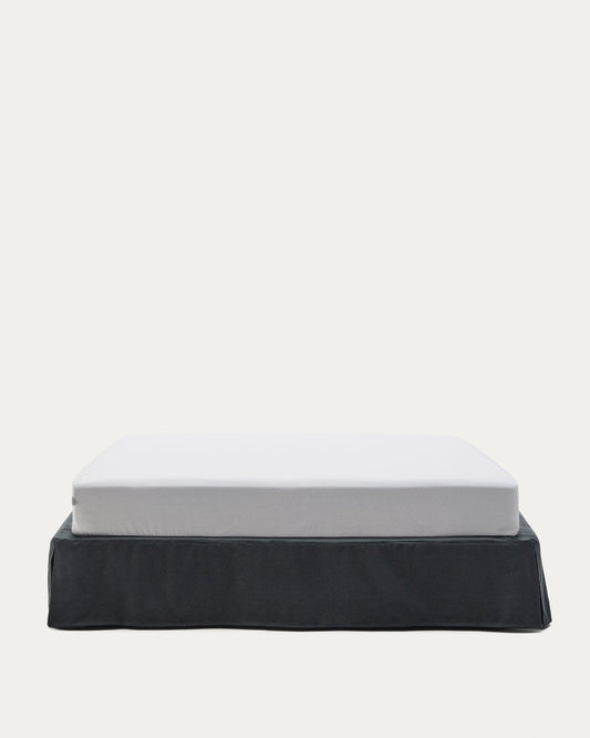 Base déhoussable Jaira en lin et coton gris anthracite pour matelas de 180 x 200 cm