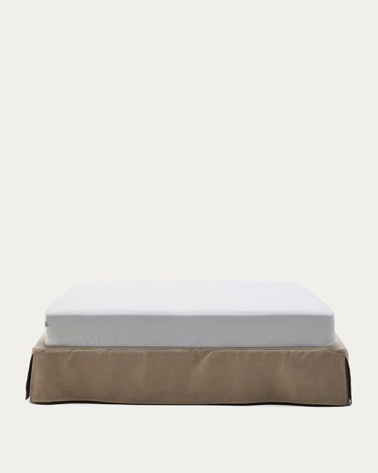 Base déhoussable Jaira en lin et coton taupe pour matelas de 180 x 200 cm