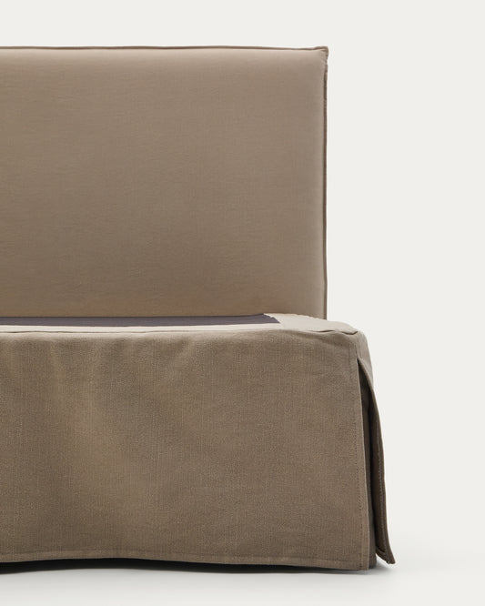 Housse pour cadre de lit Jaira en lin et coton taupe pour matelas de 180  x 200 cm.