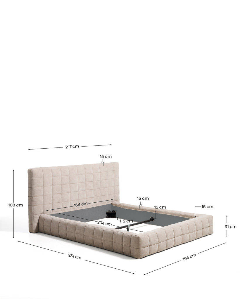 Cadre de lit déhoussable Luiana en chenille beige pour matelas de 160 x 200 cm