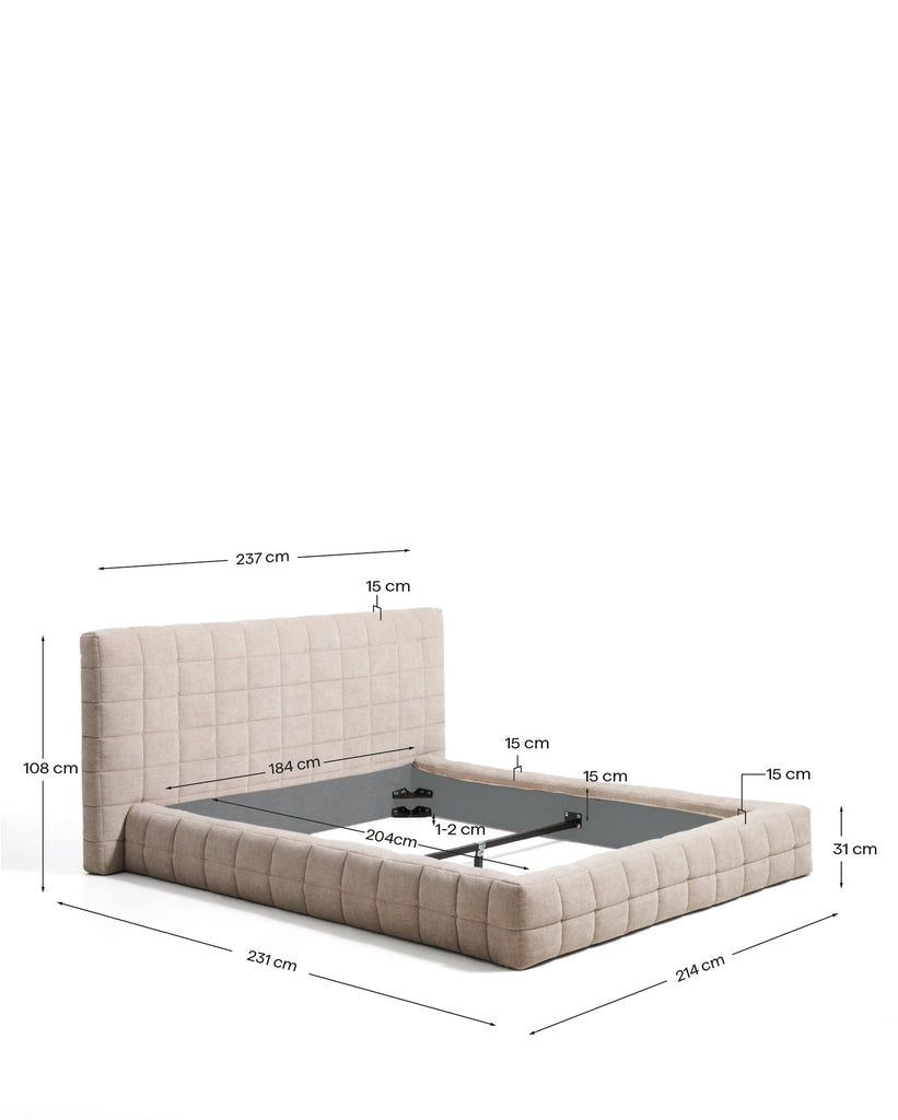 Cadre de lit déhoussable Luiana en chenille beige pour matelas de 180 x 200 cm