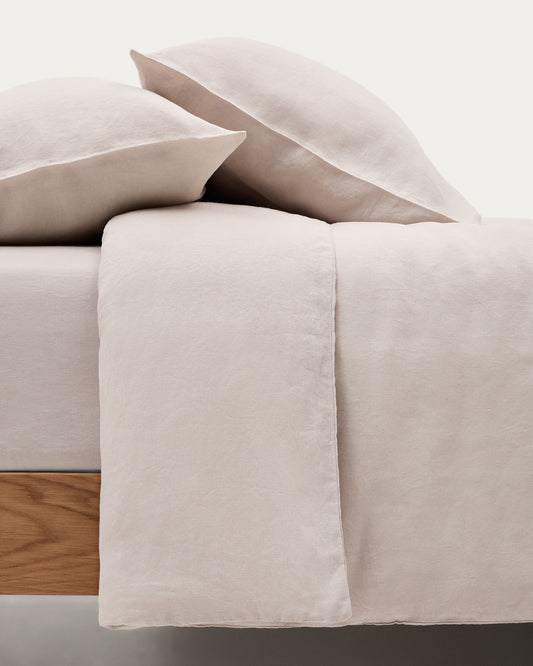 Ensemble Simmel housse de couette et taies d’oreiller en mélange de lin couleur grise pour lit 150 cm
