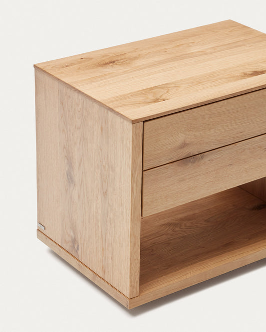 Alguema bedside table in oak wood veneer with natural finish, 60 x 50 cm