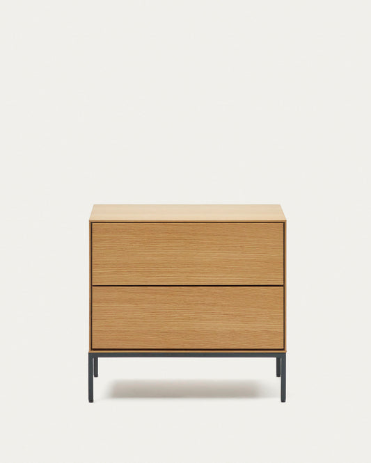 Table de chevet Vedrana 2 tiroirs placage de chêne et pieds en acier noir 60 x 55 cm