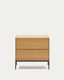 Table de chevet Vedrana 2 tiroirs placage de chêne et pieds en acier noir 60 x 55 cm