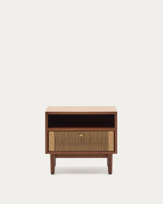 Table de nuit Elan en placage et bois de noyer avec corde 51x45cm FSC 100 %