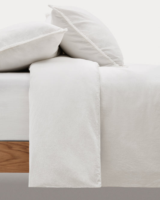 Ensemble Sifinia housse de couette et taies d’oreiller 100 % percale de coton franges couleur écrue lit 180 cm