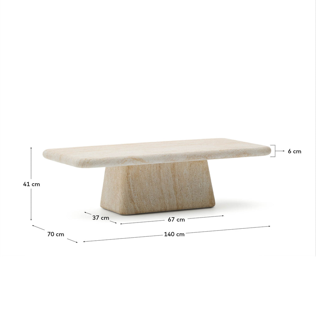 Table basse Drasi en ciment avec finition effet travertin 140 x 70 cm