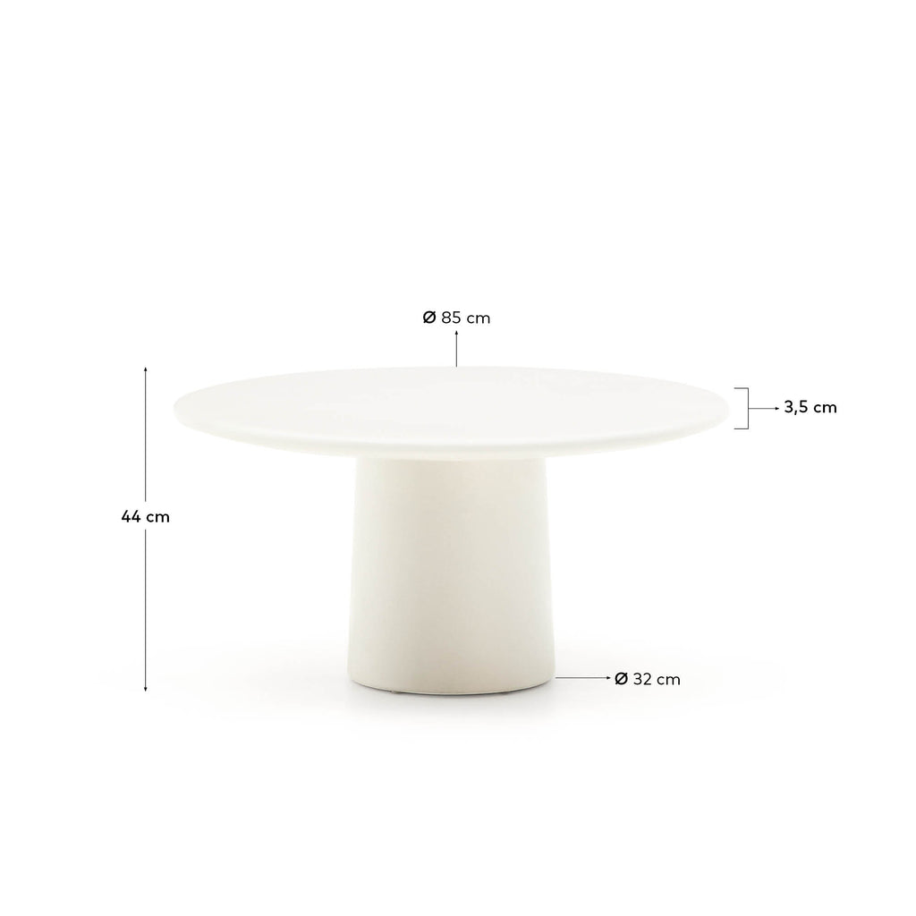 Table basse Albanella en ciment avec finition blanc brillant Ø 85 cm