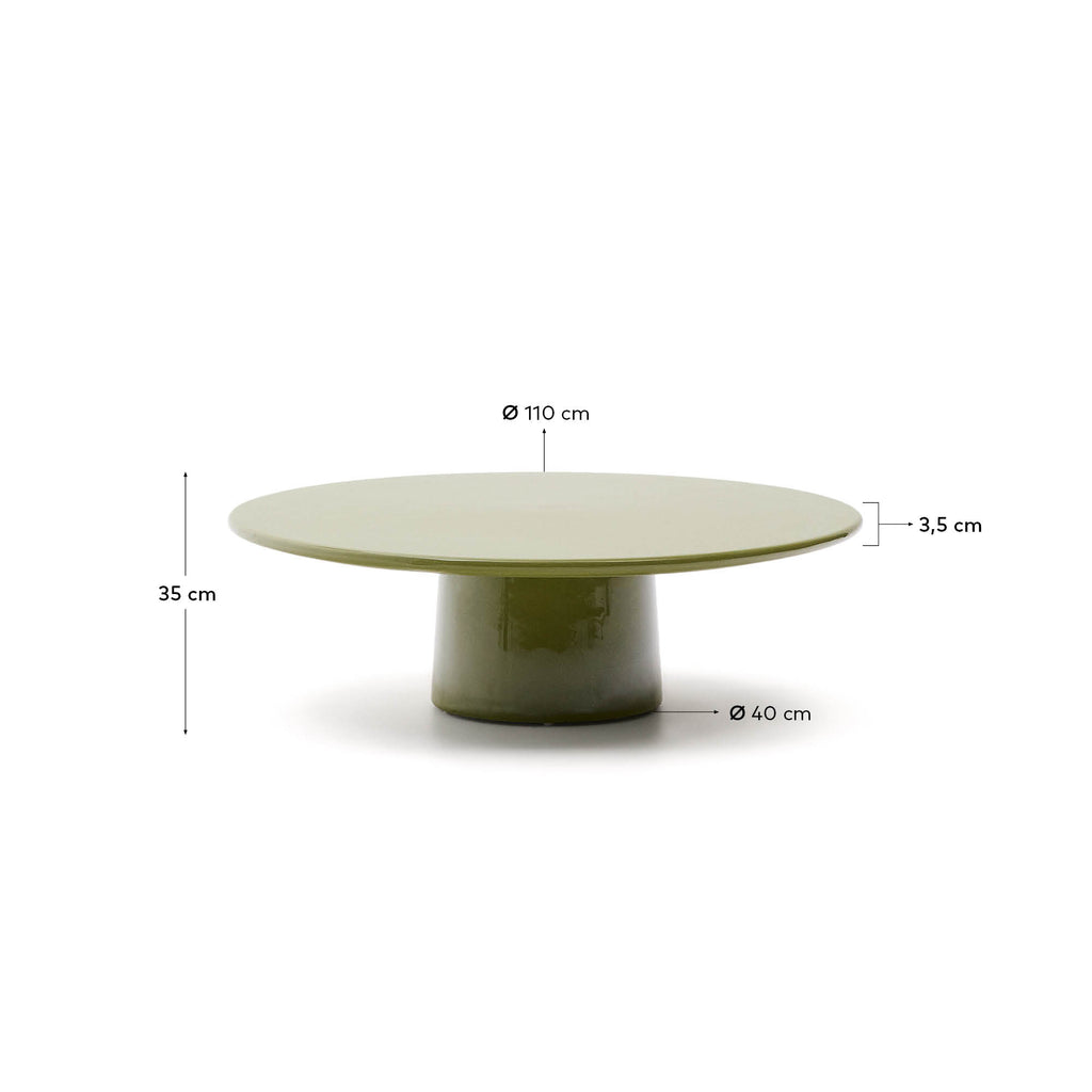 Table basse Albanella en ciment avec finition vert brillant Ø 110 cm