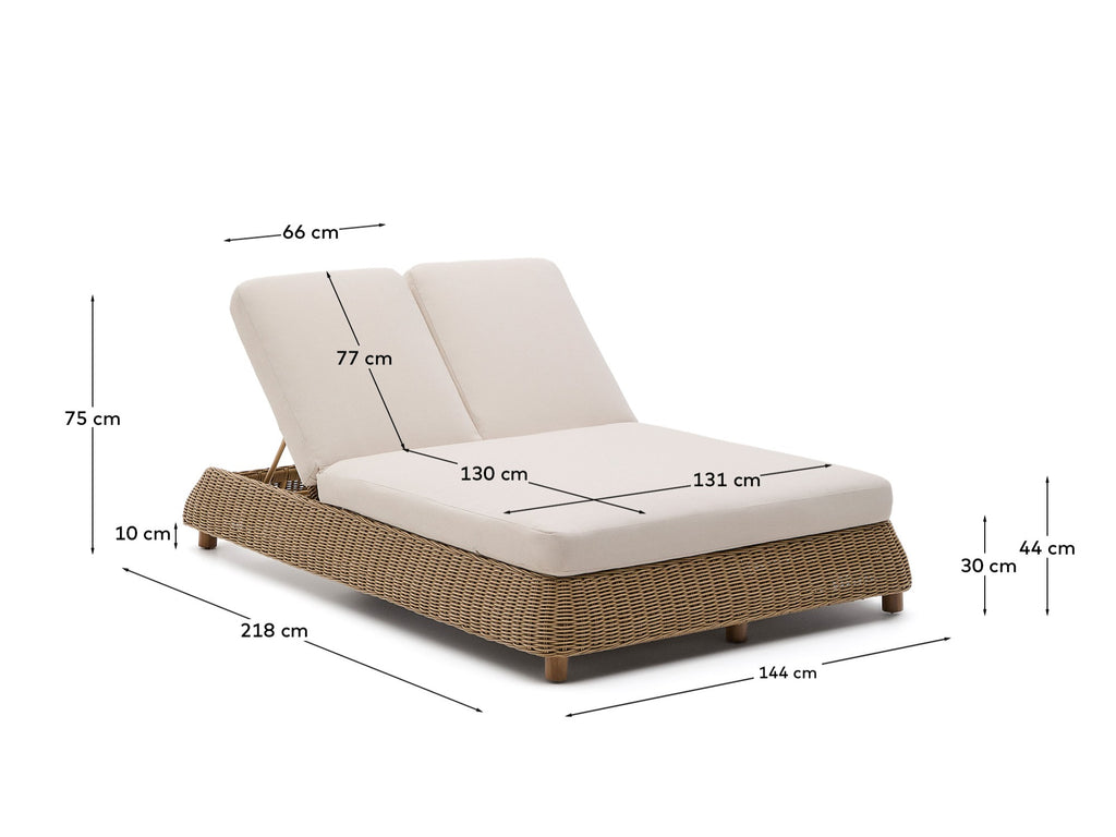 Transat double Meria en rotin synthétique et pieds en bois d’acacia FSC 100 %