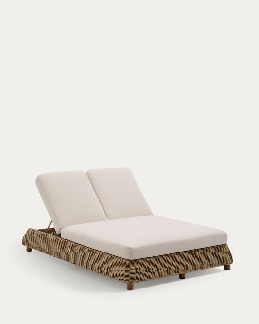 Bain de soleil double Meria en rotin synthétique et pieds en bois d’acacia FSC 100 %