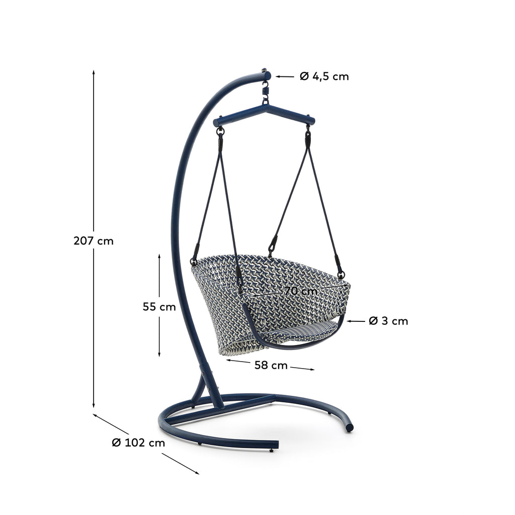 Fauteuil suspendu sur pied Saliga en aluminium et rotin synthétique bleu