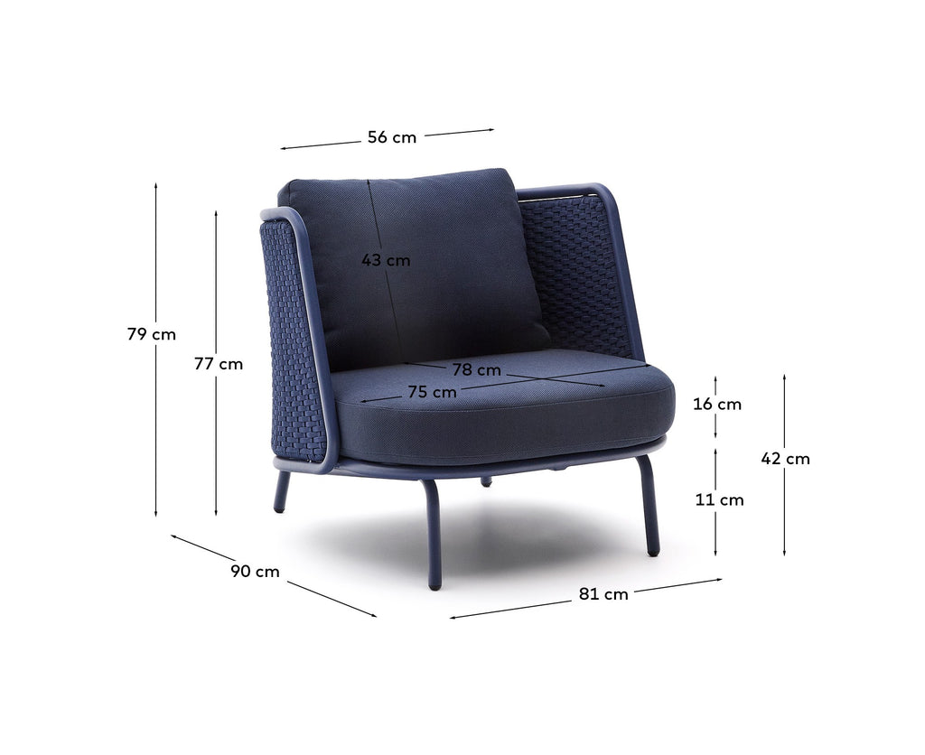 Fauteuil d’extérieur Sedalis en aluminium et corde bleue