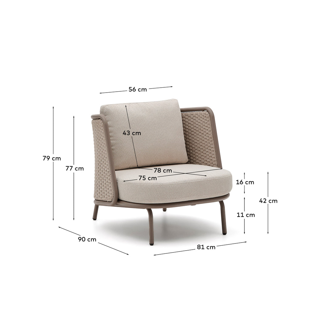 Fauteuil d’extérieur Sedalis en aluminium et corde taupe