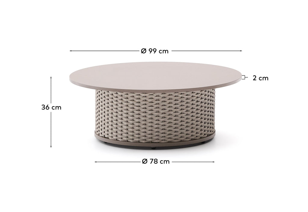 Table basse d’extérieur Sedalis en aluminium et corde taupe Ø 99 cm