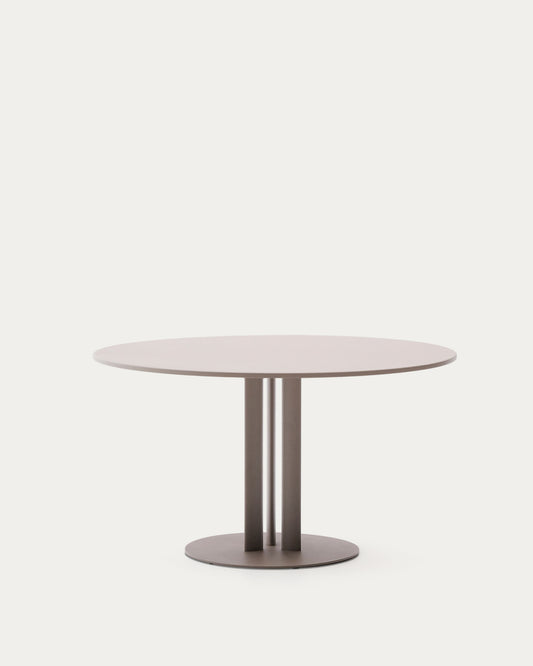 Table ronde d’extérieur Sedalis en acier avec plateau en aluminium taupe Ø 120 cm