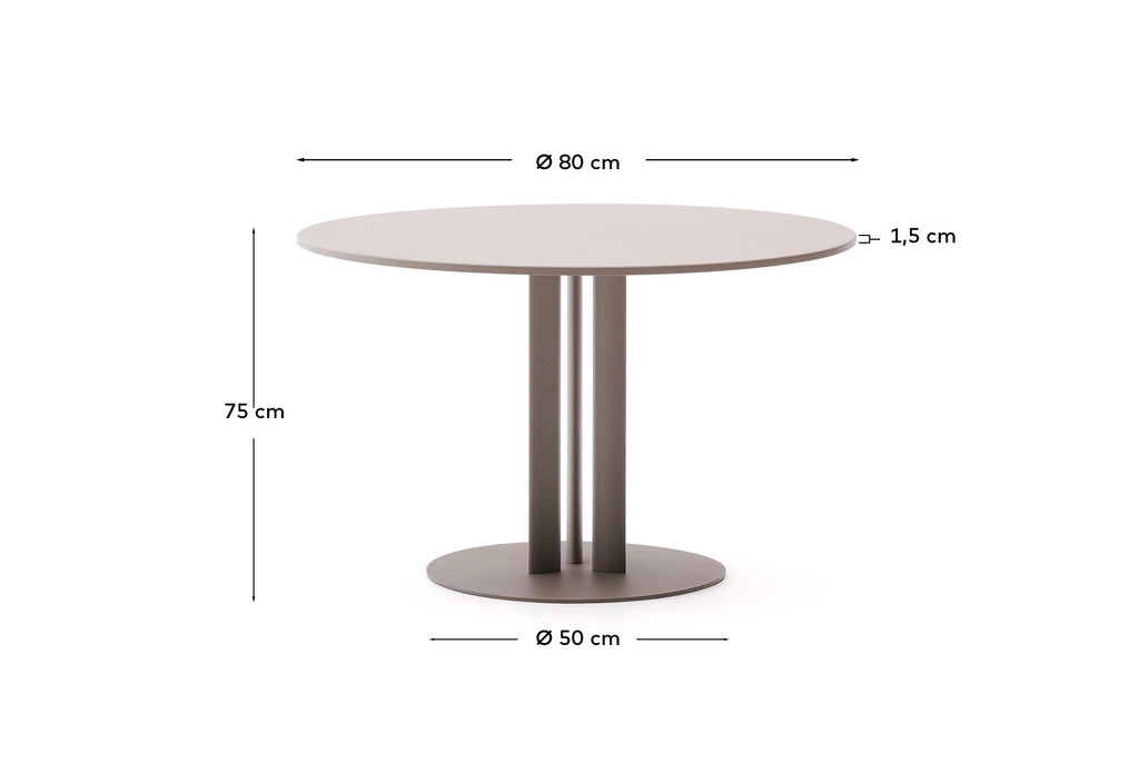 Table ronde d’extérieur Sedalis en acier avec plateau en aluminium taupe Ø 80 cm