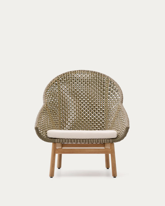 Fauteuil Olbia avec dossier haut en rotin synthétique et bois de teck FSC 100 %