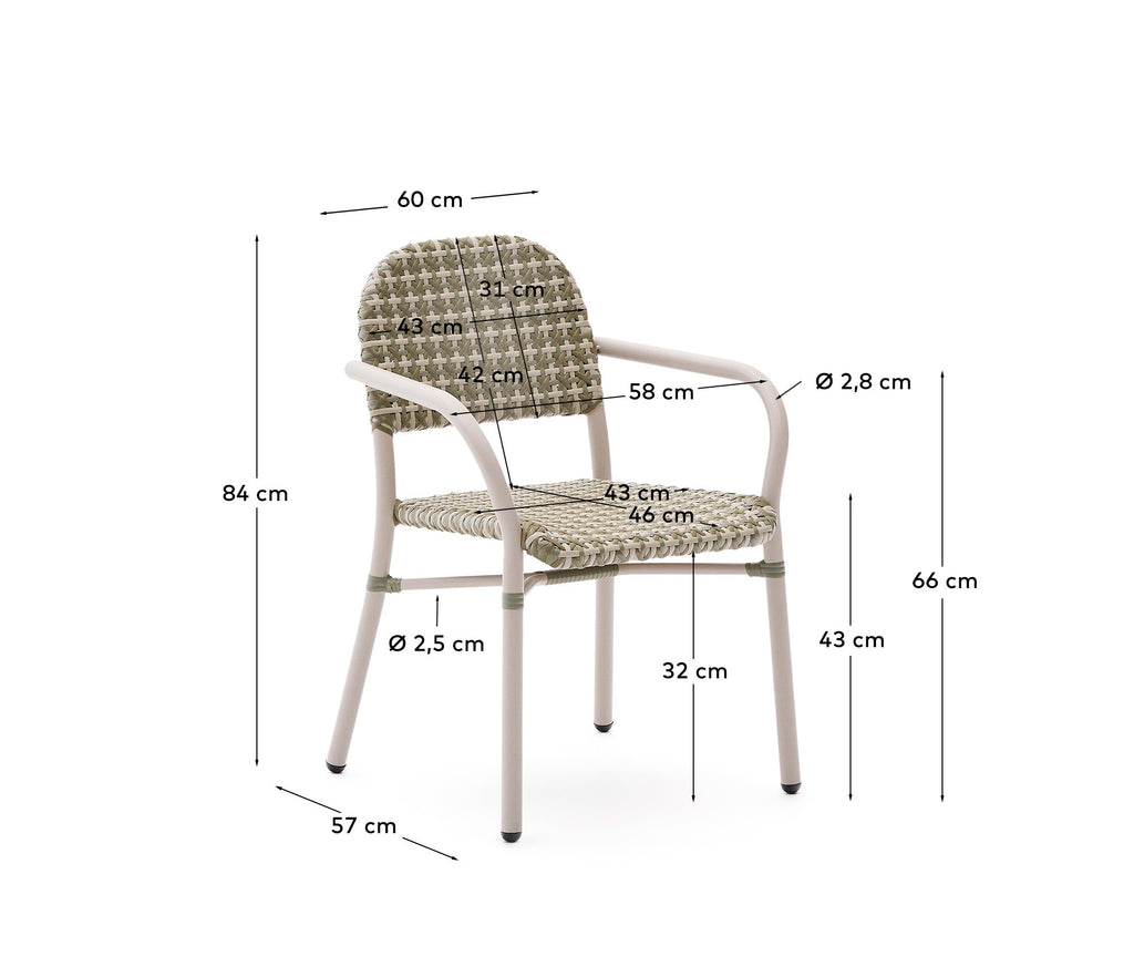 Chaise empilable Tuccia en aluminium et rotin synthétique vert et beige