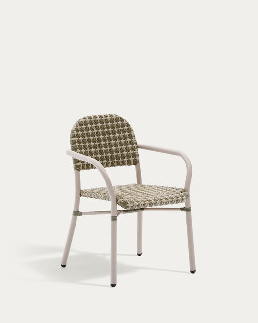 Chaise empilable Tuccia en aluminium et rotin synthétique vert et beige