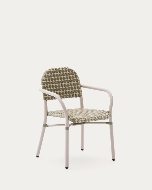 Chaise empilable Tuccia en aluminium et rotin synthétique vert et beige